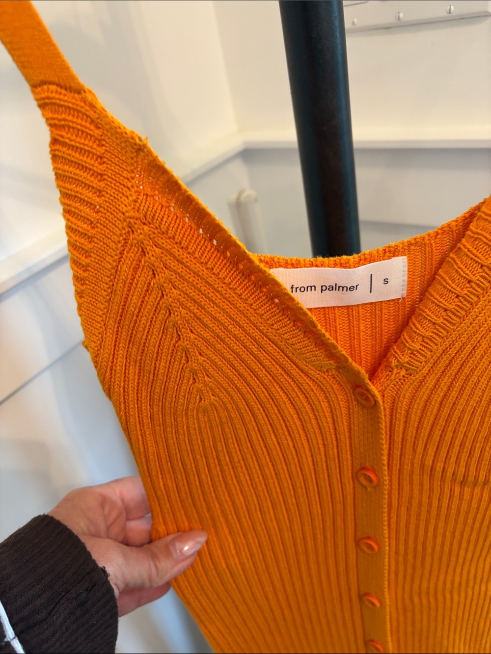 Button-Front Ribbed Maxi Dress in Orange - Picture 2 of 5
